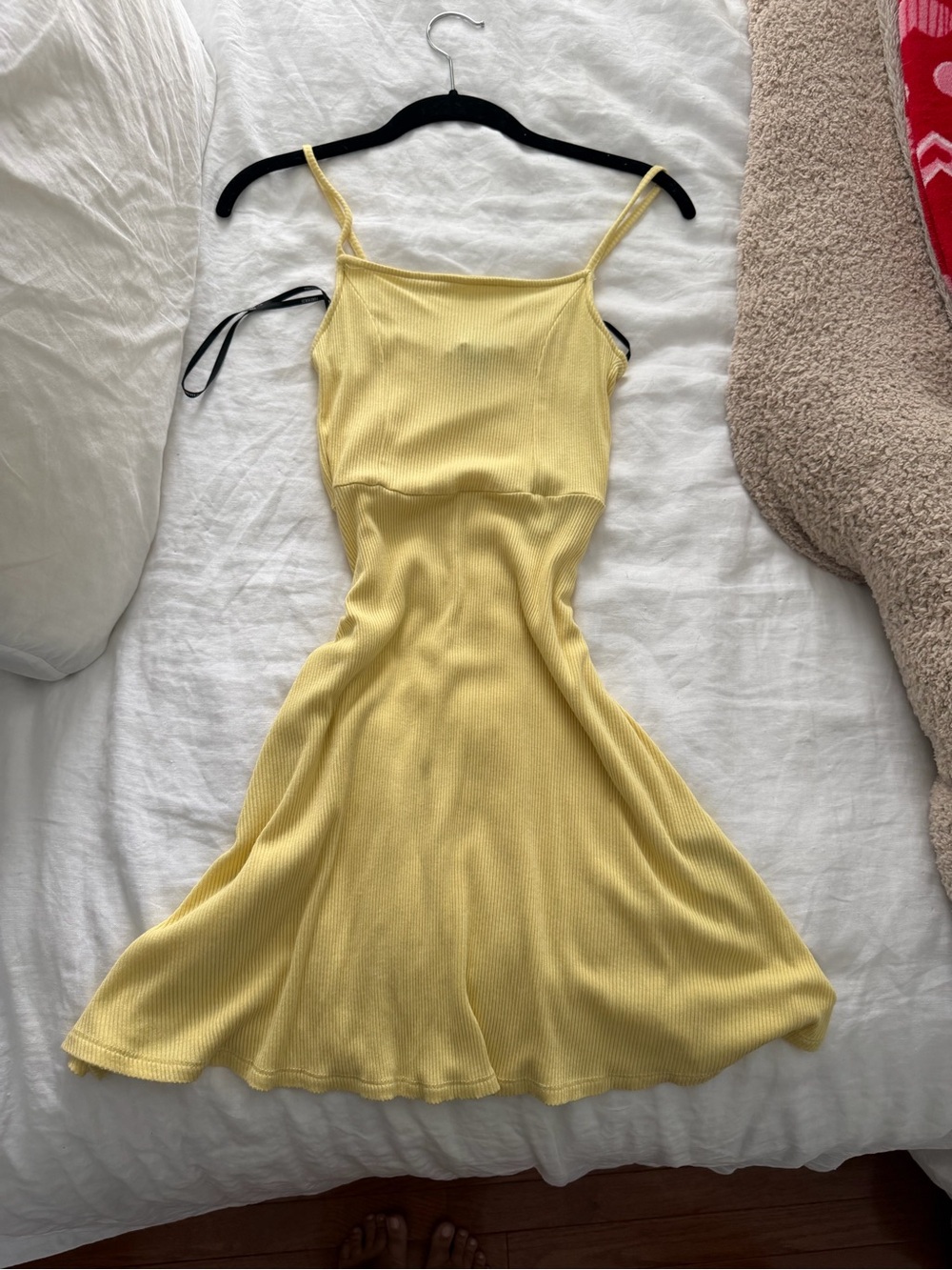 Yellow Ribbed Spaghetti mini Strap Dress - Women's Casual Slip Dress